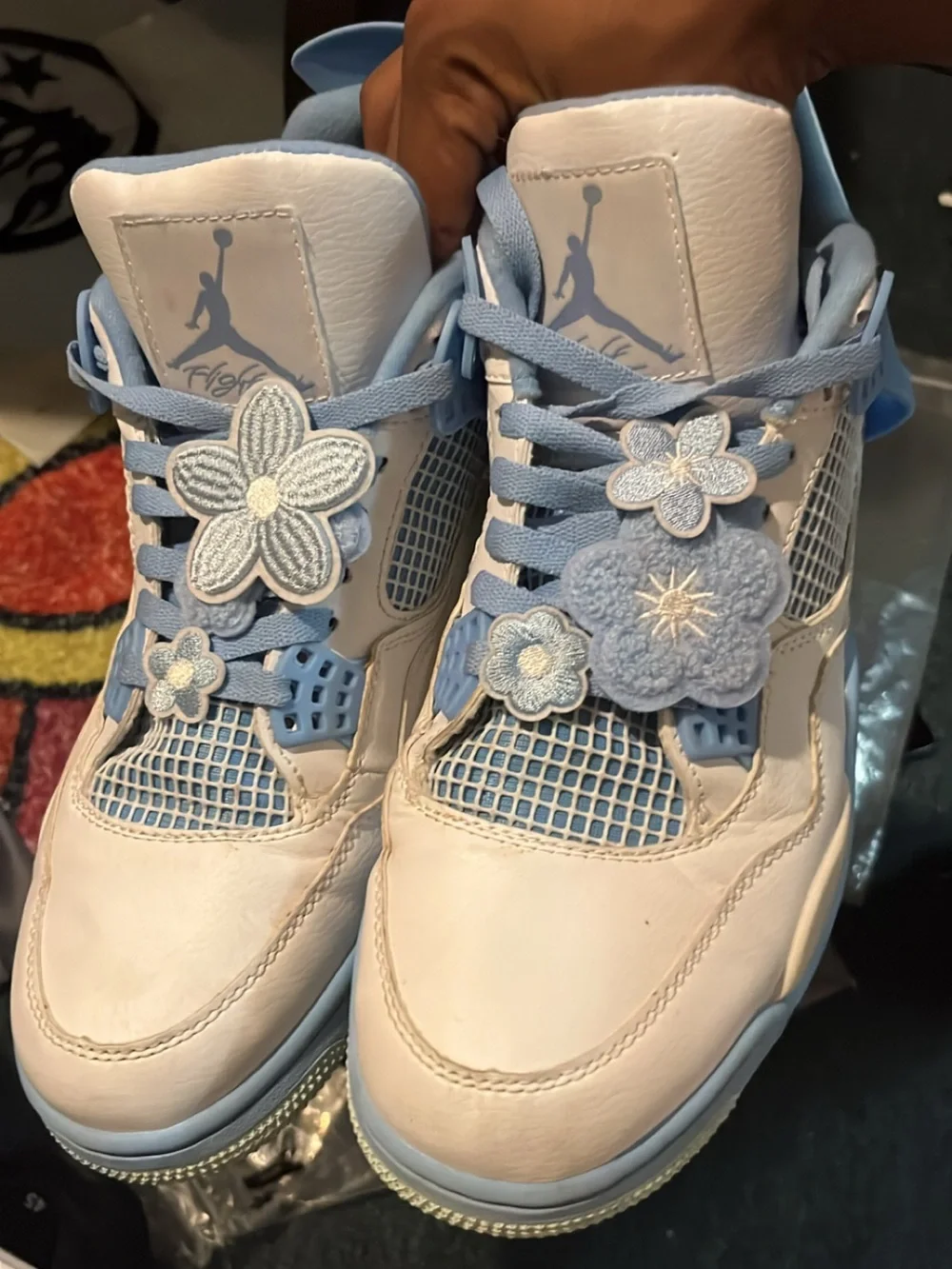 Jordan Girls' White and Light Blue Floral Lace-Up Sneakers